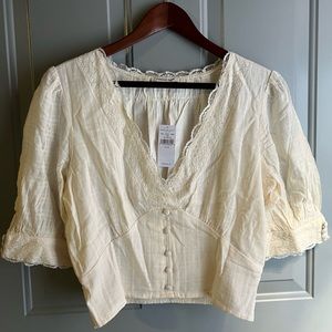 AE Lace Trim Puff-Sleeve Blouse